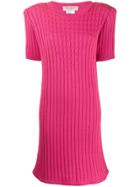 Yves Saint Laurent Pre-owned 1980's Cable Knit Ribbed Dress - Pink