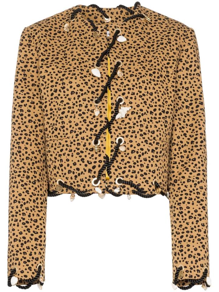 Rejina Pyo Leopard Print Shell Charm Collarless Jacket - Brown