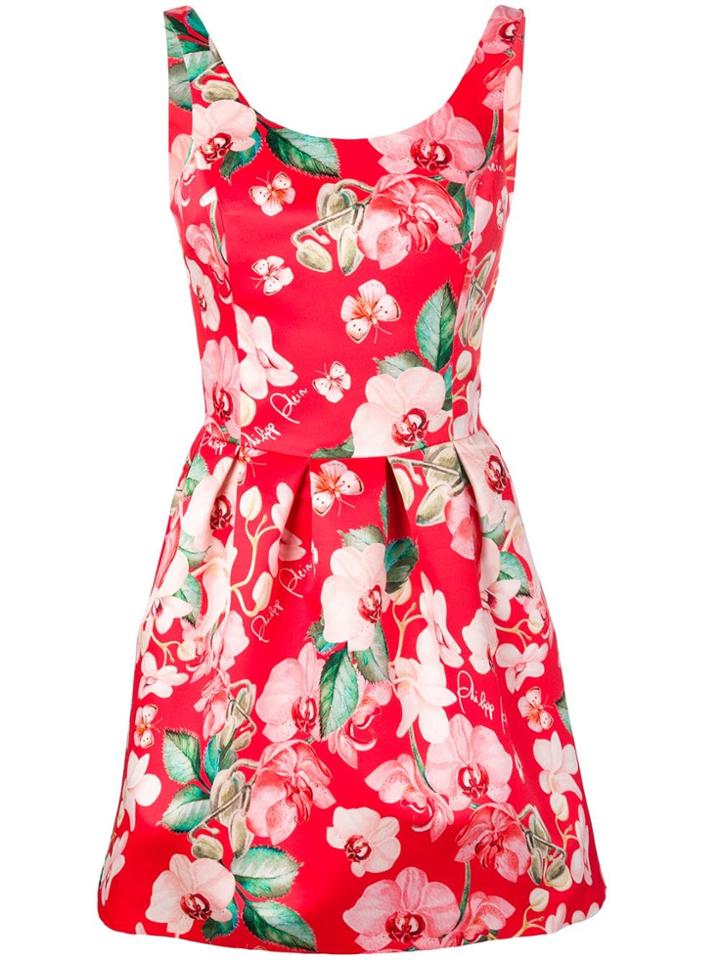 Philipp Plein Bambola Floral Print Mini Dress - Orange