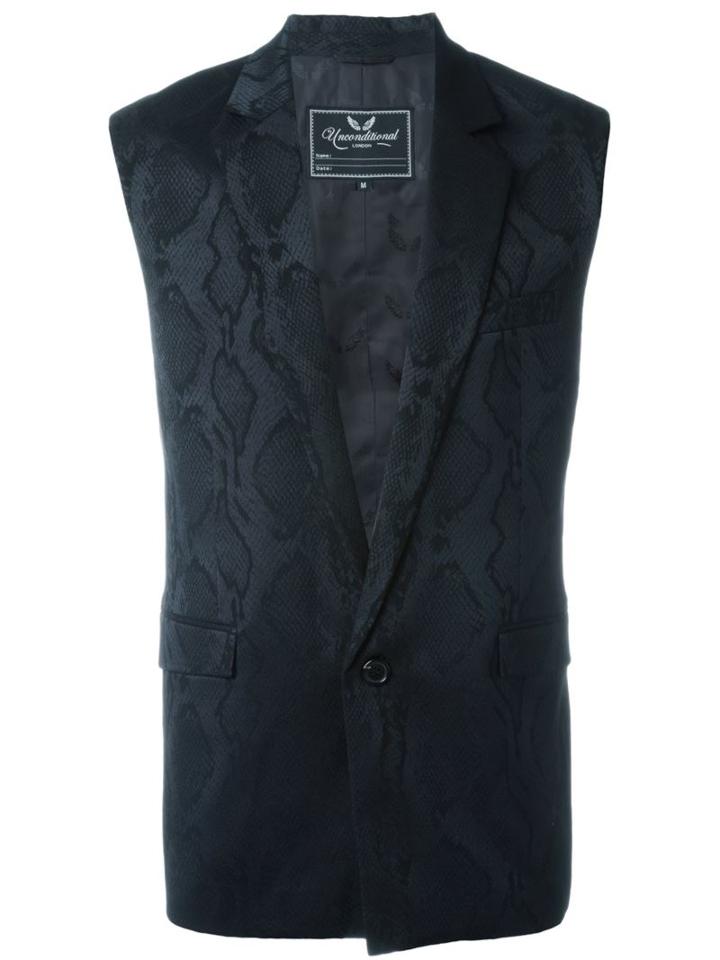 Unconditional Snake Skin Effect Waistcoat, Men's, Size: Small, Black, Silk/polyamide/polyester/tencel