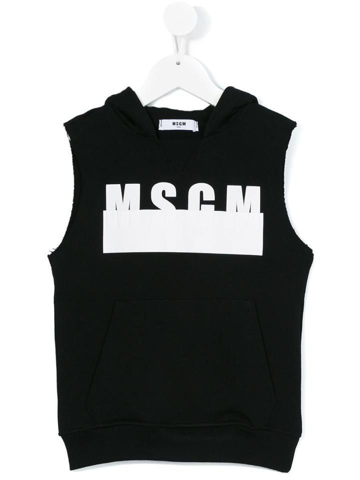 Msgm Kids - Sleeveless Logo Hoodie - Kids - Cotton - 6 Yrs, Boy's, Black