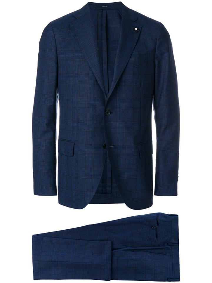 Lardini Check Slim Fit Suit - Blue
