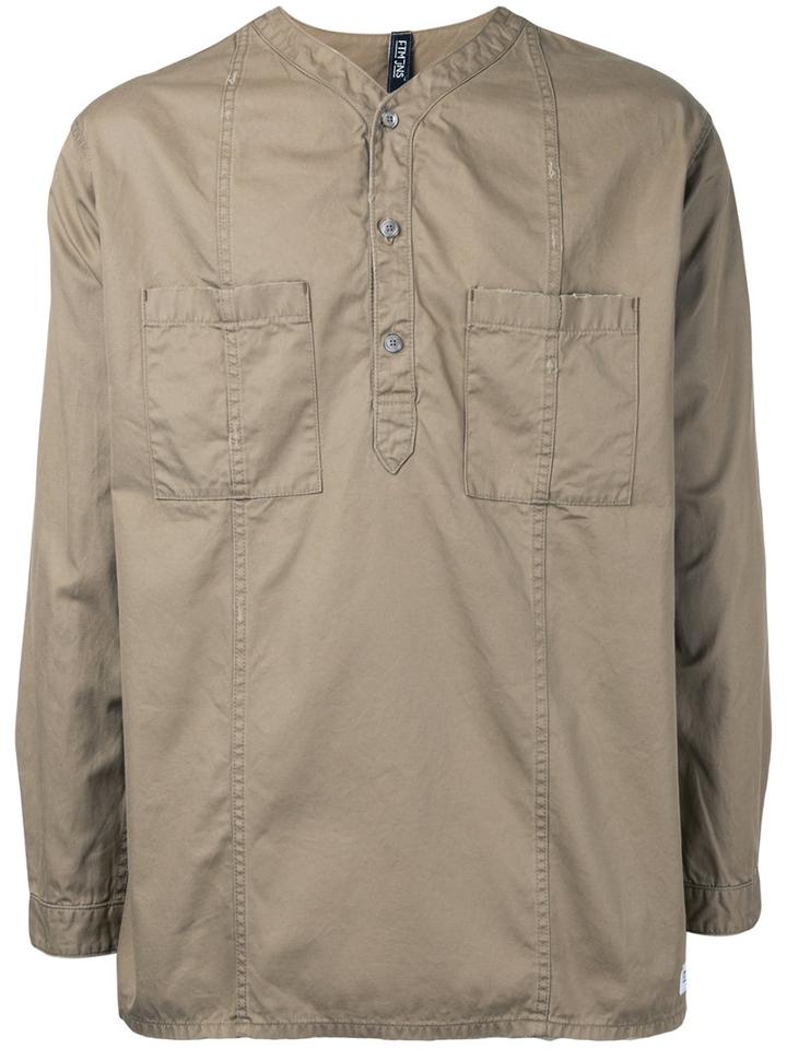 Factotum - Collarless Shirt - Men - Cotton - 48, Brown, Cotton