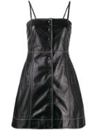 Ganni Contrast Stitching Leather Mini Dress - Black