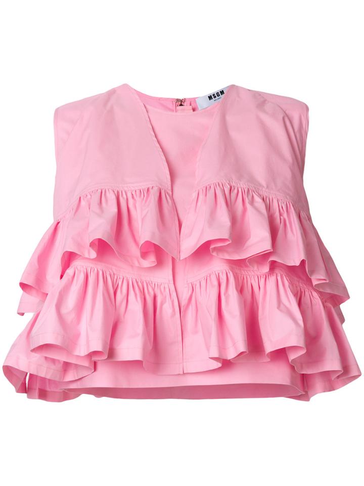 Msgm Layered Ruffle Cropped Blouse - Pink & Purple