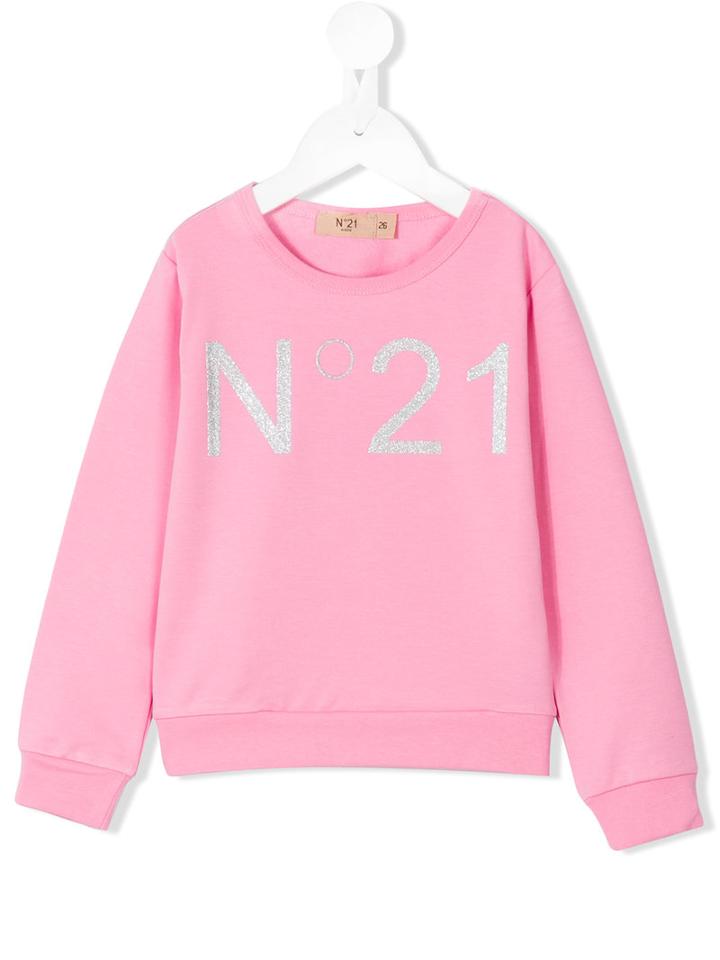 No21 Kids - Glitter Logo Sweatshirt - Kids - Cotton/spandex/elastane - 8 Yrs, Pink/purple