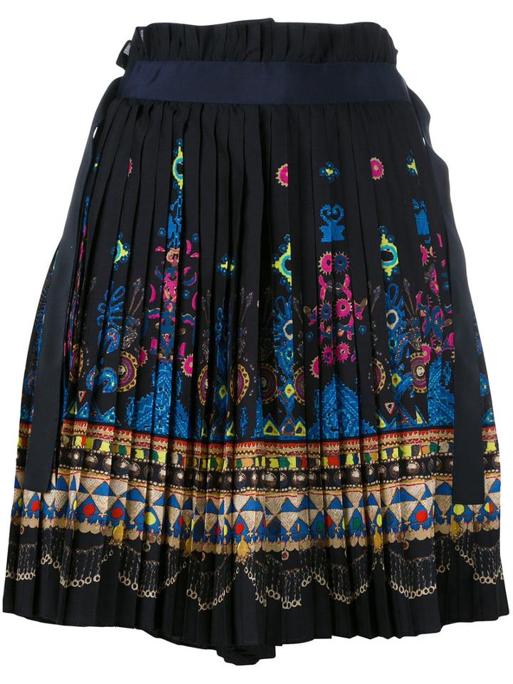 Sacai - Tribal Lace Wrap Front Shorts - Women - Polyester/cupro - 1, Blue, Polyester/cupro