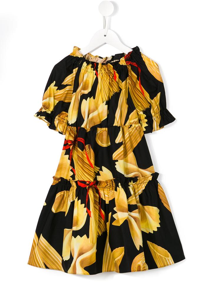 Dolce & Gabbana Kids Printed Off-shoulder Dress, Girl's, Size: 10 Yrs, Black