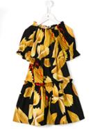 Dolce & Gabbana Kids Printed Off-shoulder Dress, Girl's, Size: 10 Yrs, Black
