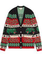 Gucci Wool Symbols Jacquard Cardigan - Black