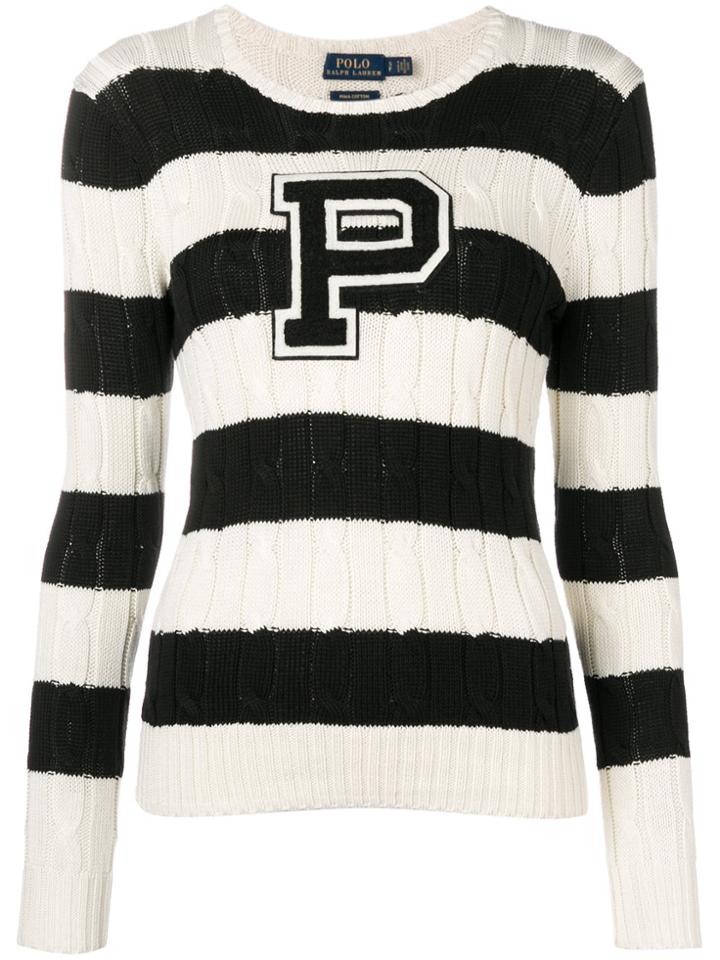Polo Ralph Lauren Striped Cable Knit Sweater - White