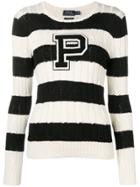 Polo Ralph Lauren Striped Cable Knit Sweater - White