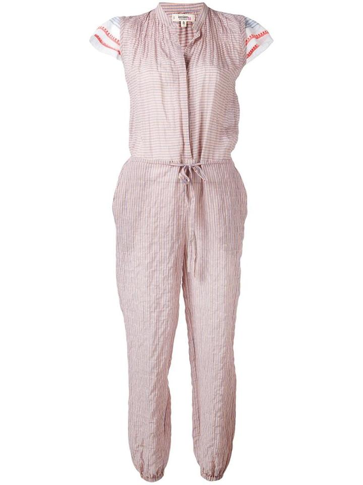 Lemlem Ruffled Striped Jumpsuit, Women's, Size: Large, Pink/purple, Cotton/ramie/polyurethane