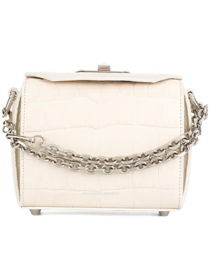 Alexander Mcqueen Box Crocodile Embossed Bag - White
