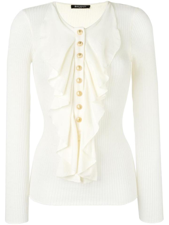 Balmain Ruffled Neckline Top, Women's, Size: 40, Nude/neutrals, Wool