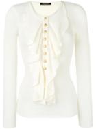 Balmain Ruffled Neckline Top, Women's, Size: 40, Nude/neutrals, Wool