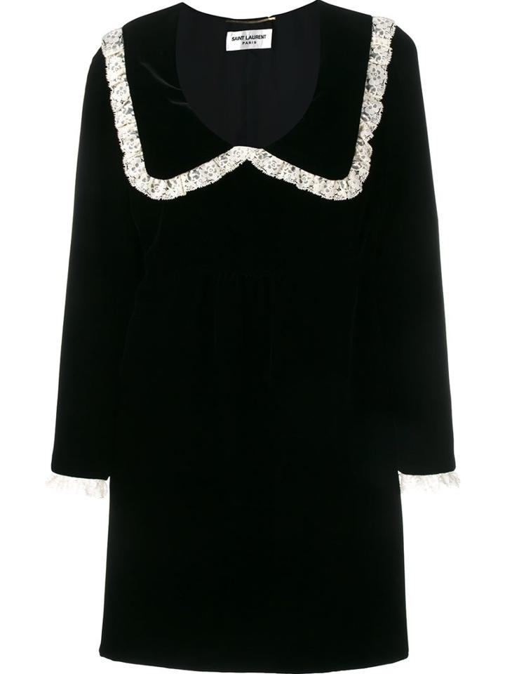 Saint Laurent Ruffled Collar Babydoll Mini Dress, Women's, Size: 34, Black, Cupro/viscose