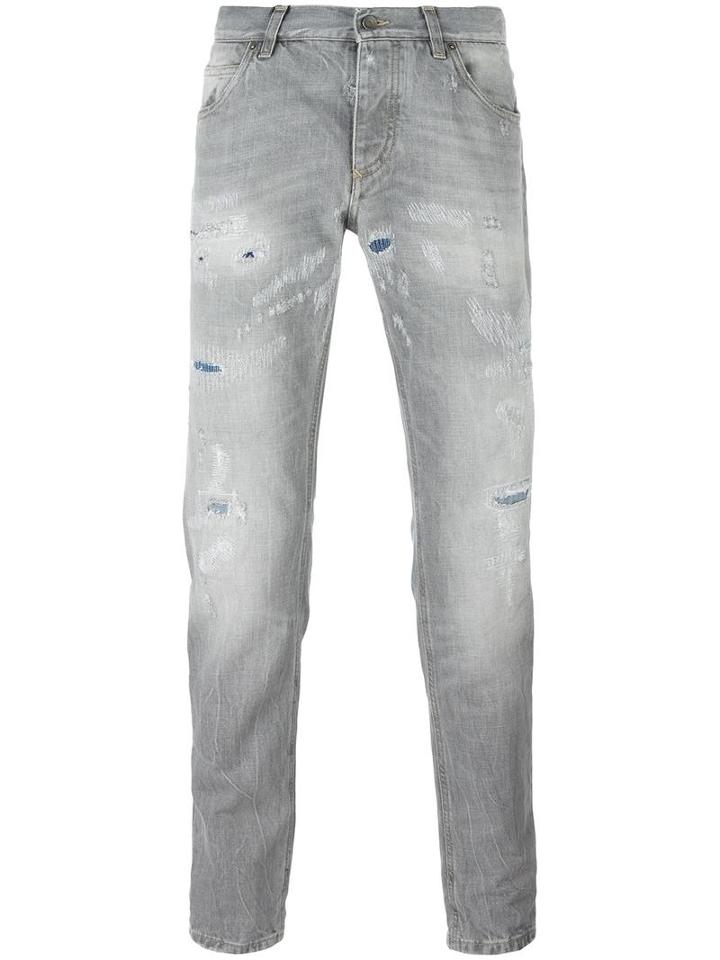Dolce & Gabbana Ripped Detail Jeans, Men's, Size: 50, Grey, Cotton