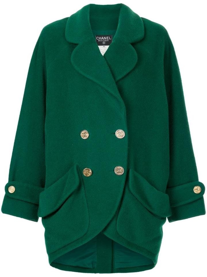 Chanel Pre-owned Oversized Double-breasted Coat - Green