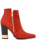 Balmain Pointed Toe Ankle Boots - Red