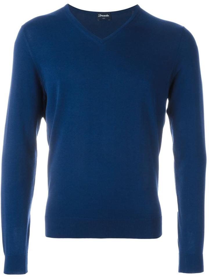Drumohr V-neck Jumper, Men's, Size: 46, Blue, Cotton