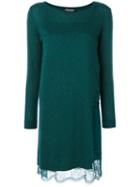 Twin-set - Lace-trimmed Jersey Dress - Women - Viscose/wool - M, Green, Viscose/wool