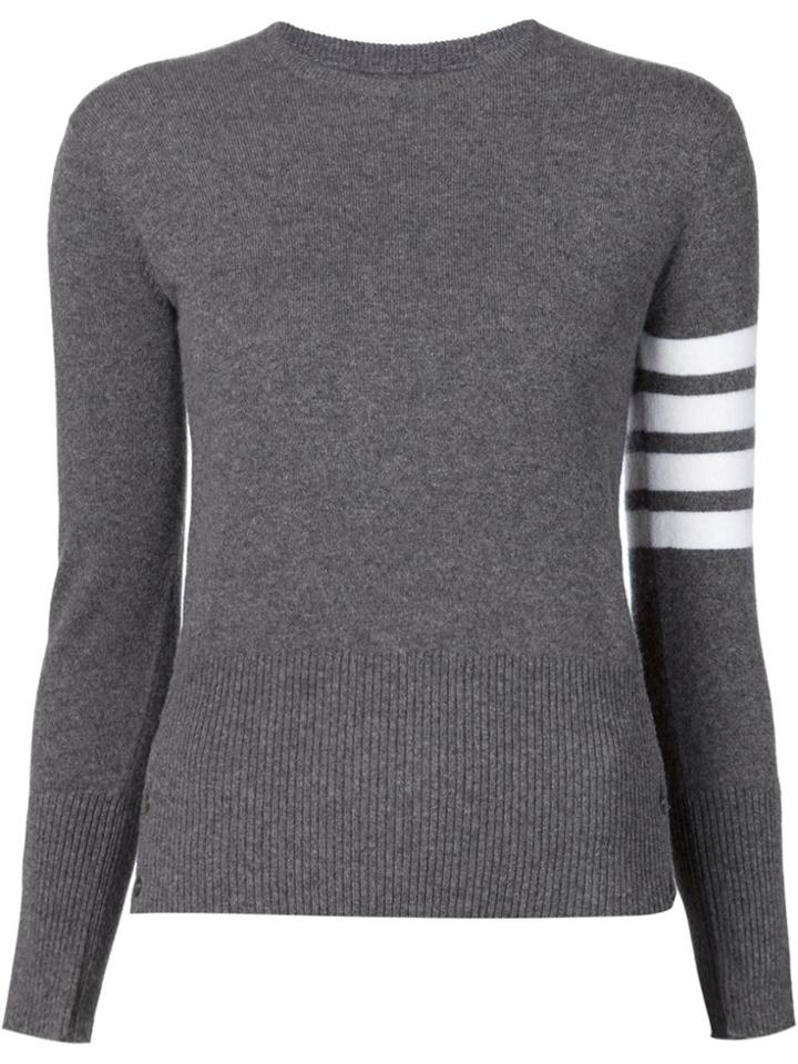 Thom Browne Crewneck Pullover With White 4-bar Stripe In Grey Cashmere