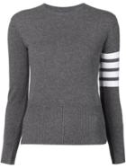 Thom Browne Crewneck Pullover With White 4-bar Stripe In Grey Cashmere