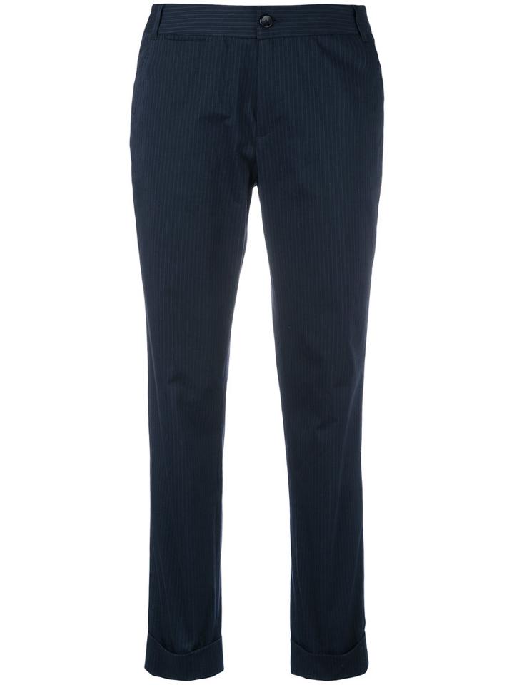 A.p.c. - 'adele' Pinstriped Cropped Trousers - Women - Cotton/polyester/spandex/elastane - 42, Women's, Blue, Cotton/polyester/spandex/elastane