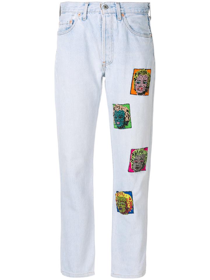 Lédition Embroidered Patch Jeans - Blue