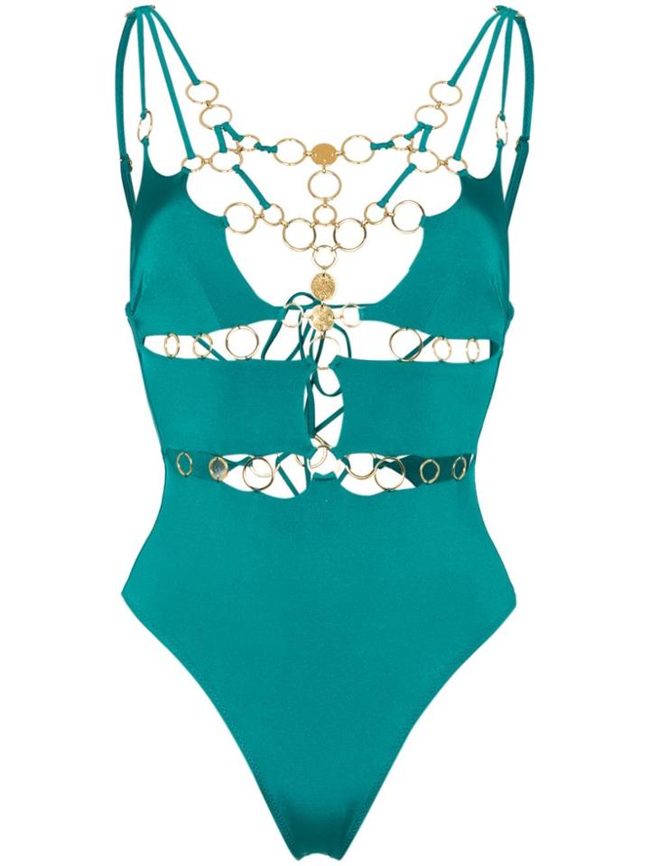 Agent Provocateur Davine Gold Ring Lace Up Swimsuit - Green