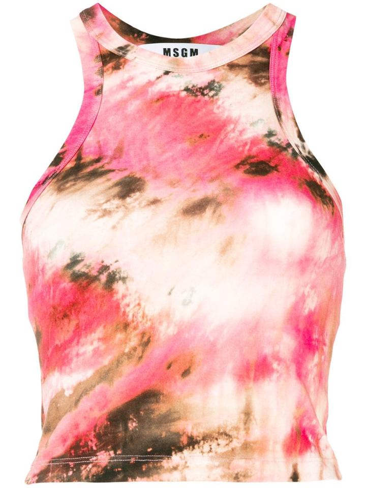 Msgm Cropped Tie-dye Tank Top - Pink