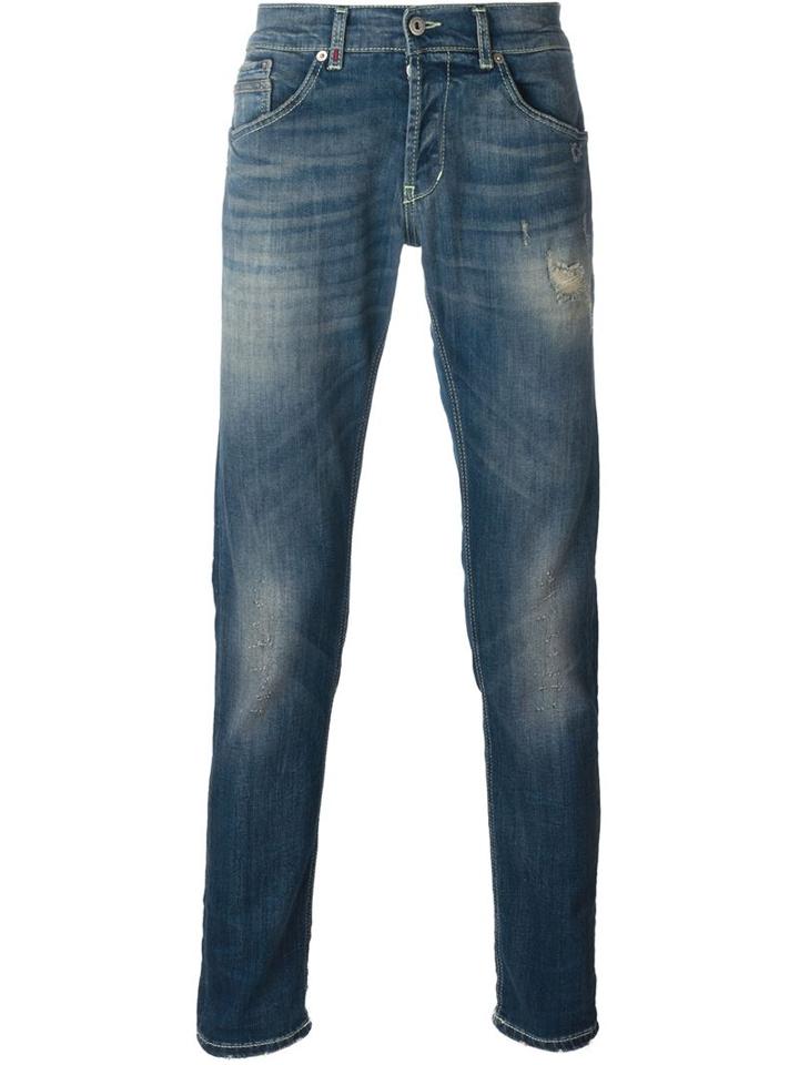 Dondup Distressed Jeans, Men's, Size: 36, Blue, Cotton/spandex/elastane/polyester