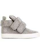 Giuseppe Zanotti Design Swarovski Studded Hi-top Sneakers, Men's, Size: 40, Grey, Rubber/suede