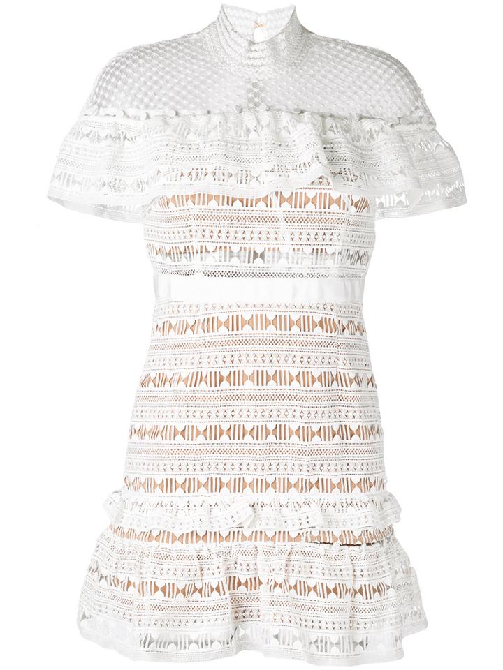 Self-portrait - Lace-detail Dress - Women - Polyester/spandex/elastane - 6, White, Polyester/spandex/elastane