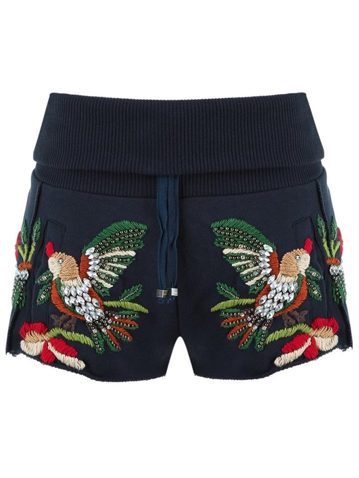 Andrea Bogosian Embroidered Track Shorts, Women's, Size: P, Blue, Cotton/polyester