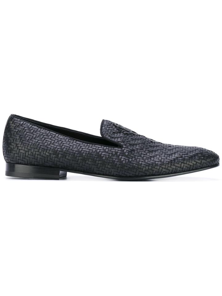 Roberto Cavalli Woven Logo Plaque Loafers - Black
