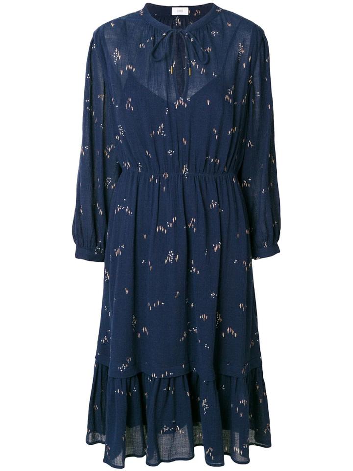 Closed Flared V-neck Dress - Blue