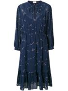 Closed Flared V-neck Dress - Blue