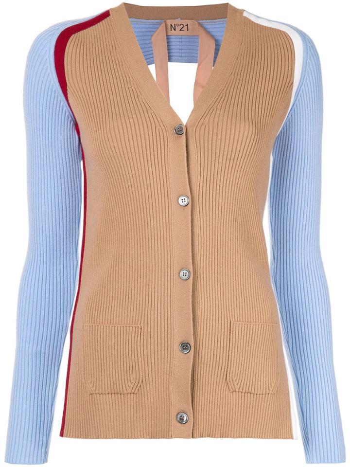 Nº21 Back Cut Out Ribbed Cardigan - Brown