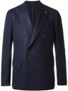 Lardini Double Breasted Blazer, Men's, Size: 50, Blue, Silk/cotton/spandex/elastane/cupro