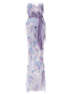 Marchesa Embellished Strapless Gown - Pink & Purple