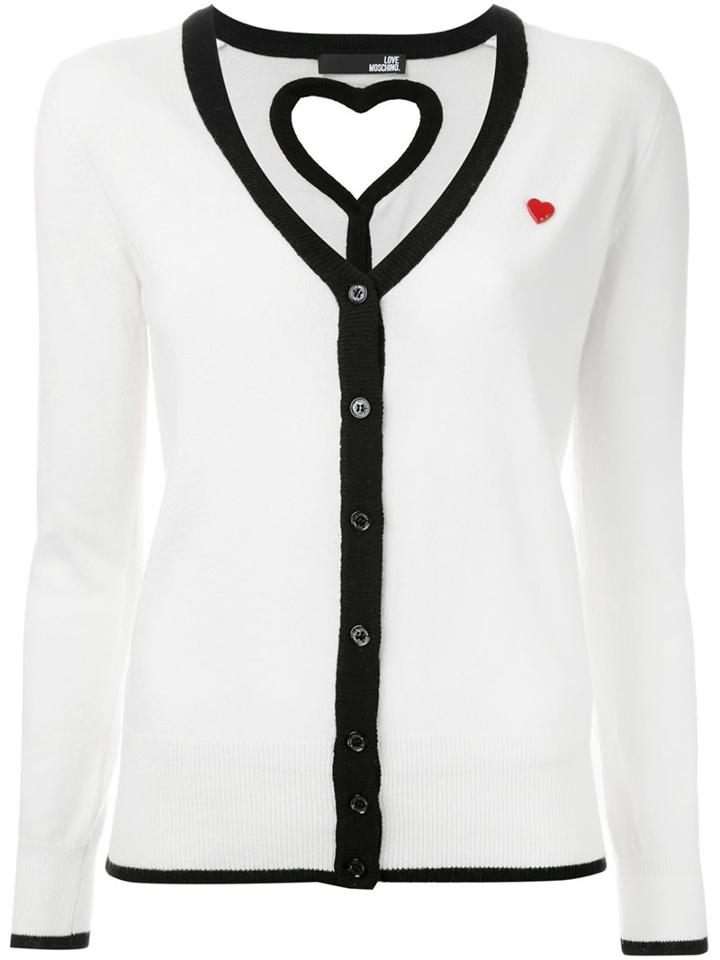 Love Moschino Contrast Piping Cardigan, Women's, Size: 44, White, Polyamide/viscose/cashmere/wool