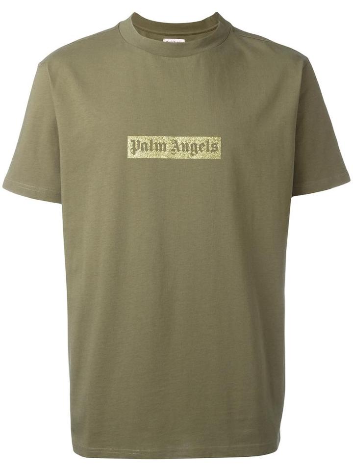 Palm Angels Glitter Logo Print T-shirt, Men's, Size: Xs, Green, Cotton