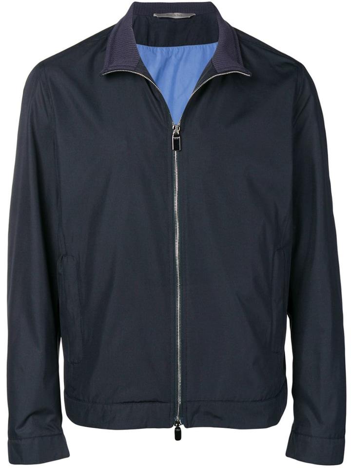 Canali High Standing Collar Jacketa - Blue