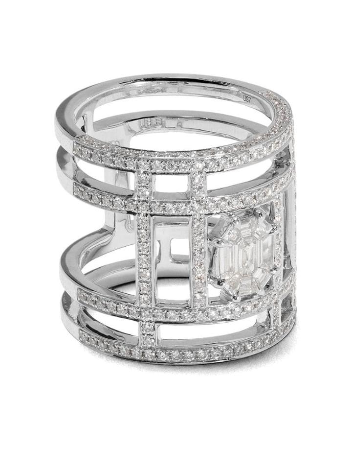 As29 18kt White Gold Illusion Tube Pave Diamond Ring - Silver