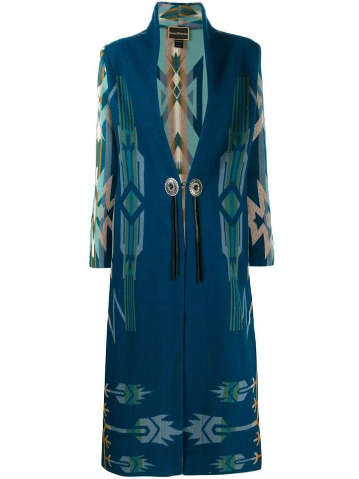 Jessie Western Geometric Single-breasted Coat - Blue