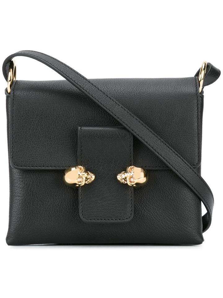Alexander Mcqueen 'twin Skull' Satchel, Women's, Black, Buffalo Leather/gold/brass