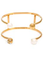 Nektar De Stagni Pearl Detail Double Cuff, Women's, Yellow/orange, 14kt Gold/pearls