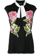 Dolce & Gabbana Pussybow Rose Sleeveless Blouse - Black